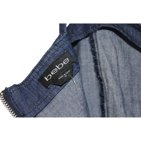 NEW bebe Tie Strap Ruffle Detail Denim Romper Womens Size 12 NLA - Picture 7 of 16